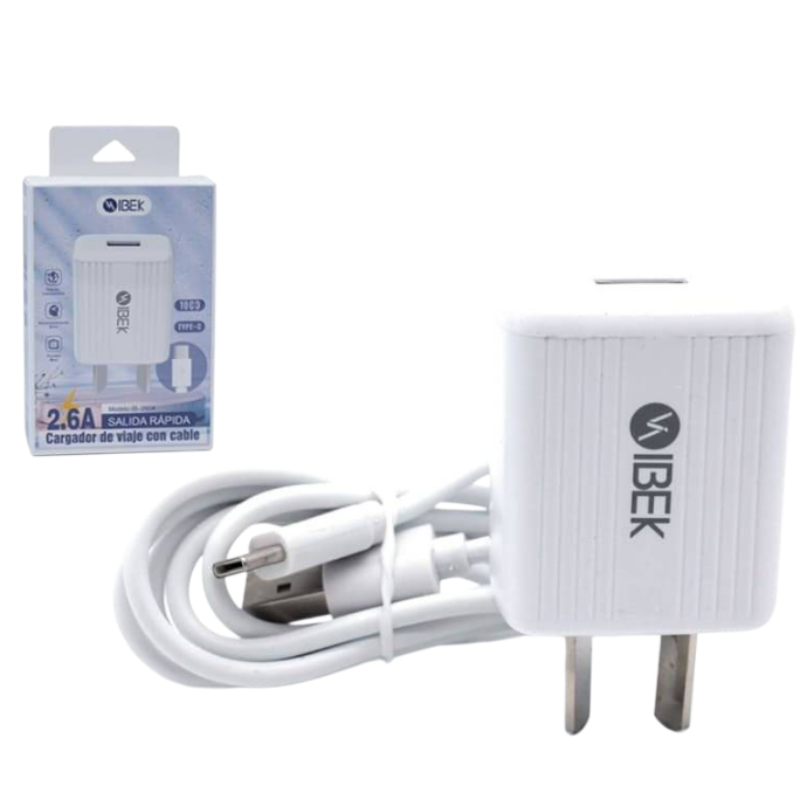 Cargador Usb Con Cable Usb A Tipo C Ibek Ib-2604